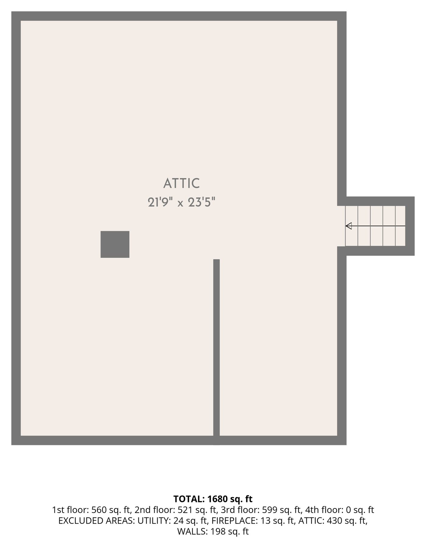 Attic floor plan: unfinished storage.